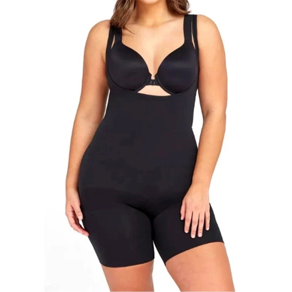 ASSETS by SPANX black plus size 1X black shaping open bust shapewear bodysuit